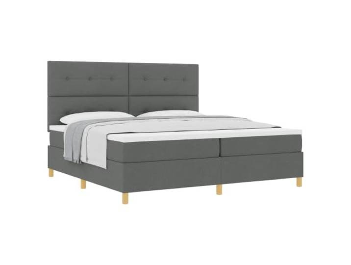 KTHLBRH Boxspringbett mit Kopfteil dunkelgrau 200 x 200 cm Stoff Holzlattenrahmen, Taschenfederkernmatratze, verstellbares Kopfteil, Holzbeine, atmungsaktives Gewebe