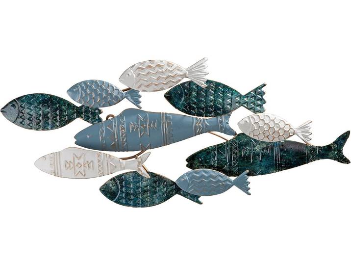 Wanddekoobjekt CASABLANCA BY GILDE Wandrelief Pesca , blau (dunkelblau, hellblau, weiß), B:71cm H:30cm T:5,5cm Ø:0cm, Metall, Wanddekoobjekte, Wanddekoobjekt