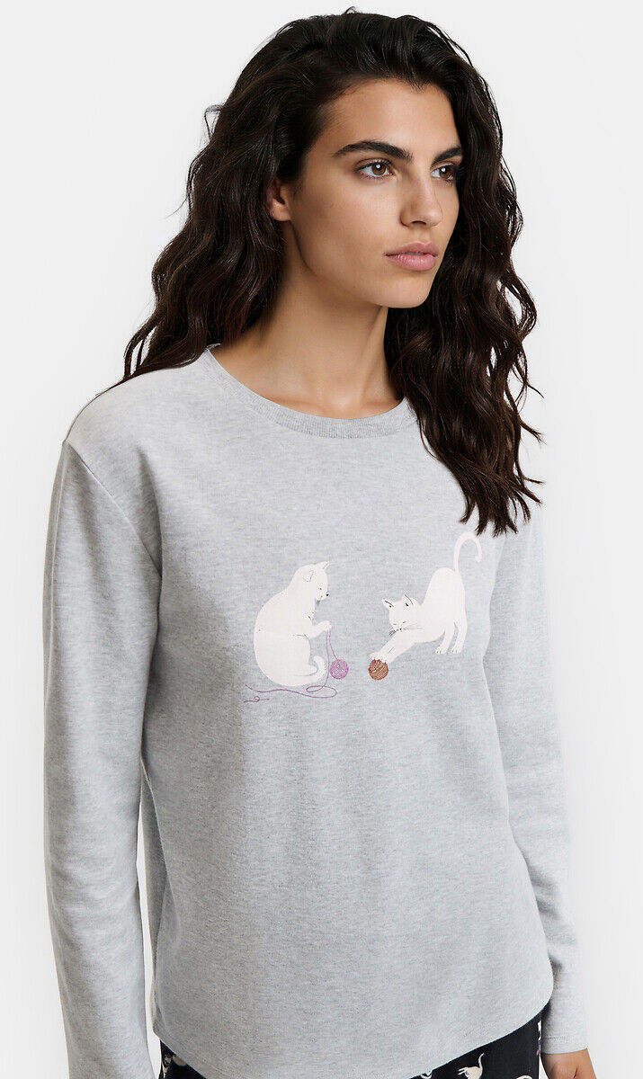 SO'HOME Pyjama 2 pièces, t-shirt en interlock et pantalon en velours ras, imprimé chat