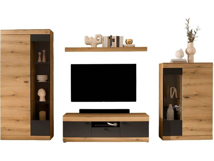 Home affaire Wohnwand Soleto, zeitlose Anbauwand, Komplettset im modernen Stil, (Komplett-Set, 4-St), enthält Vitrinen, Lowboard und Wandboard
