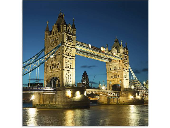 Glasbild ARTLAND Tower Bridge Abenddämmerung London , blau (farbe bild(er): blau), B:50cm H:50cm, Bilder, Glasbild, in verschiedenen Grössen