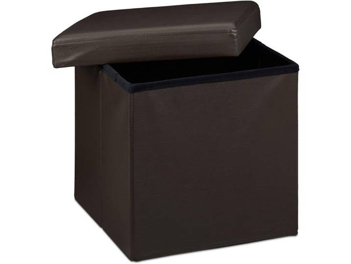 Tabouret pouf banquette pliant meuble de rangement stable synthétique 38 cm marron 13_0002806_5