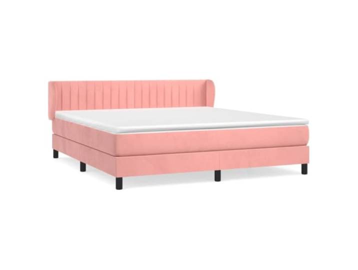 PUGYNBK Boxspringbett, Samt, Rosa, 160 x 200 cm Verstellbares Kopfteil, Taschenfederkernmatratze, mittlere Festigkeit, Matratzenschoner