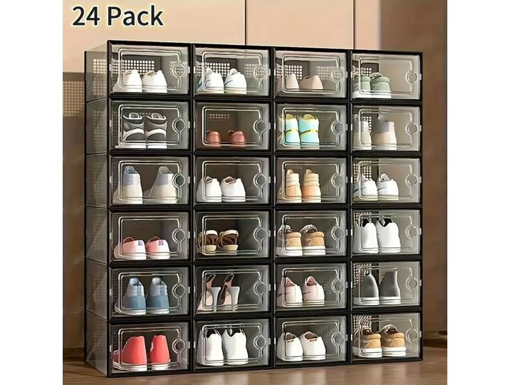 Boîtes à chaussures transparentes empilables, 6/12 pièces, boîtes de rangement en plastique pour chaussures, boîtes anti-poussière pour baskets, organisateur de meubles pour chaussures