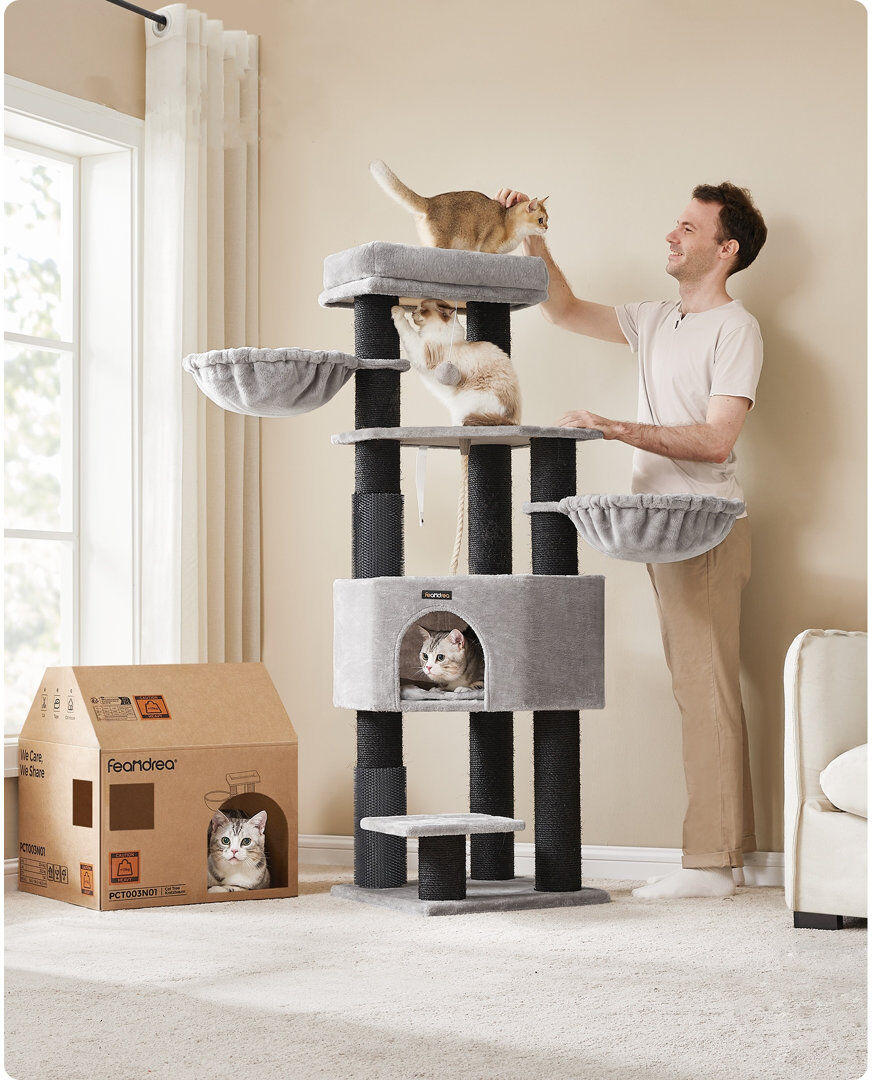 FEANDREA 160 cm H Cat Tree / Condo Black 160cm H X 50cm W X 50cm D