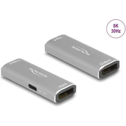 Delock DisplayPort 1.4 Repeater 8K 30 Hz 20 m (DisplayPort, DisplayPort), Video Adapter, Schwarz, Grau