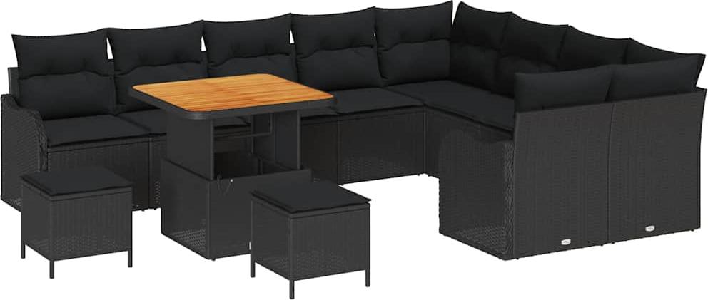 vidaXL Garten-Sofa-Set 12 Stk. 11-Sitzanzahl Schwarz