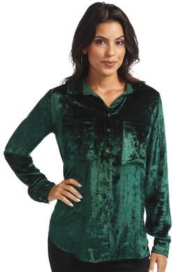 Masseys Velvet Button-Up (Size 2X) Pine Forest, Viscose