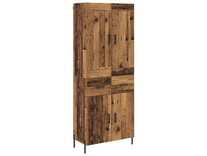 Highboard 2 Stk. Altholz 69,5 x 34 x 180 cm Holzwerkstoff Rechteckiges Design, umsetzbare Regale, Scharnier-Türen, Metallgriffe, schwarze Beine, Wohnzimmer