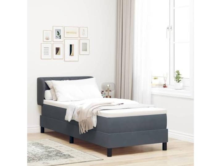 Samt Boxspringbett mit verstellbarem Kopfteil Elegantes Dunkelgrau 80 x 200 Boxspringbett mit Matratze Dunkelgrau 80x200 cm Samt Bett mit verstellbarem Kopfteil inklusive Topper Modernes Einzelbett mit