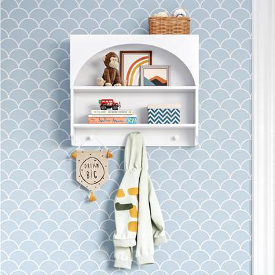 RiverRidge Home RiverRidge Kids Curve Appeal Wall Bookshelf with 3 Hooks for Books and Bags with Arched Design - Bookshelf Storage - White
