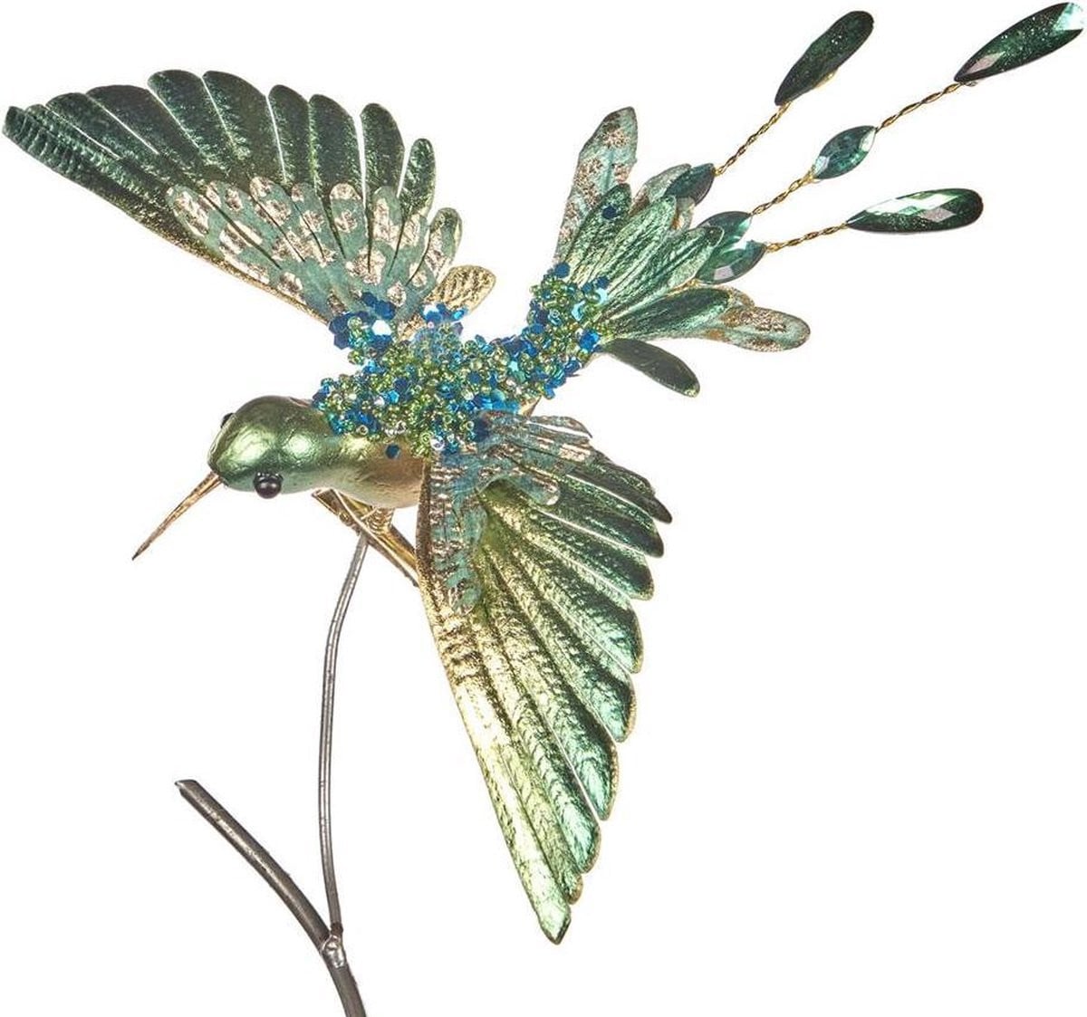 Goodwill Kerstbal Vogel-Kolibrie op Klif Groen-Goud 20 cm