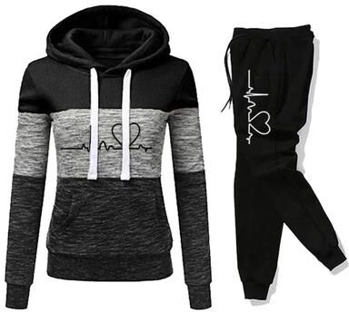 Inspired Living Color Block Womens Tracksuit Set Hooded Sweatshirt & Jogger Pants Activewear (S3XL) blackb xxl(us 14)