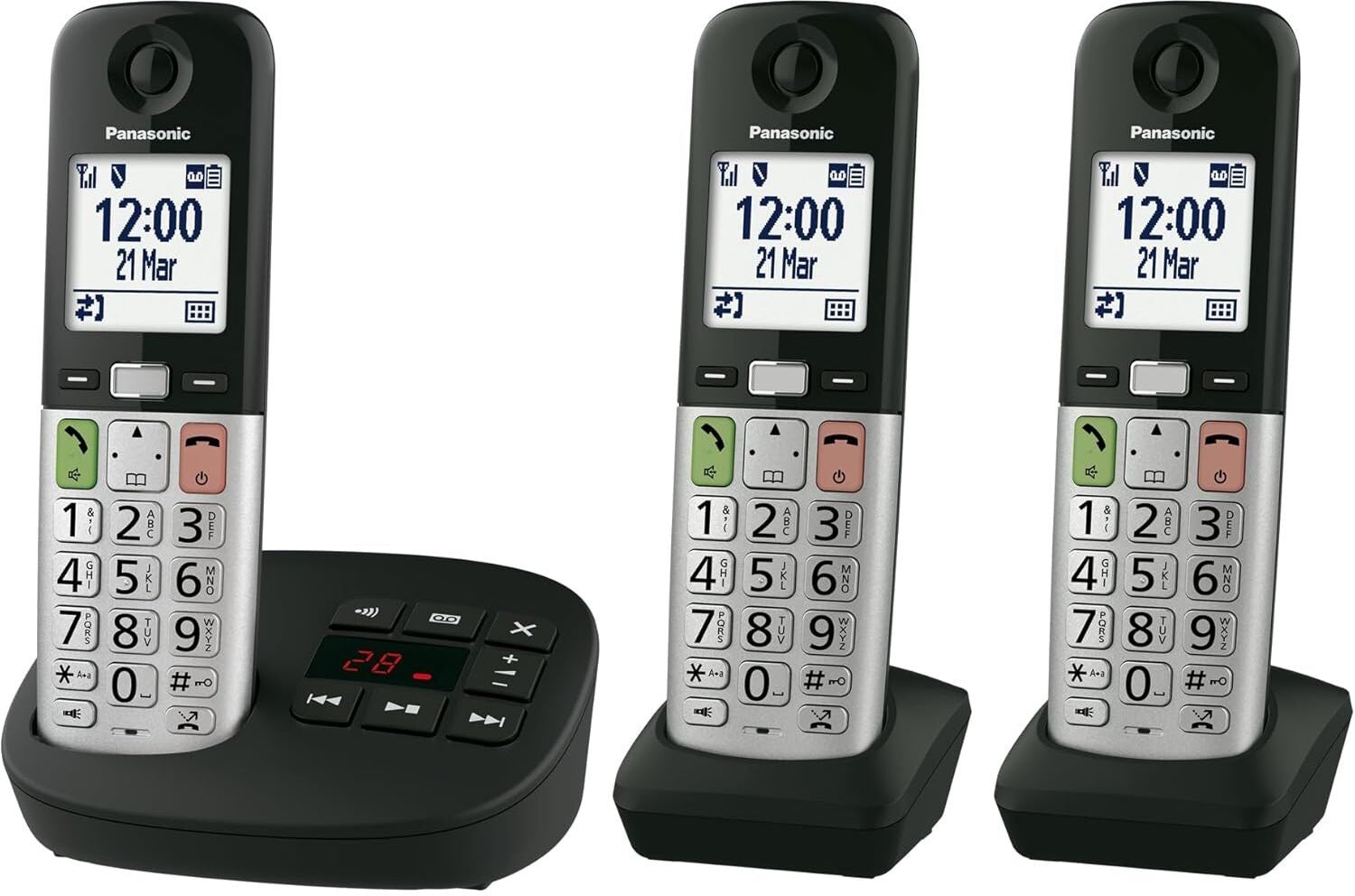Panasonic KX-TGU433EB Digital Cordless Landline Phone with Answering Machine – 3 Handsets, New