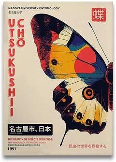 Inspired Finds Vintage Japanese Tiger Cat Music Canvas Poster Retro Record Player Wall Art uchu Butterfly Pop 19.69x27.56in Unframed