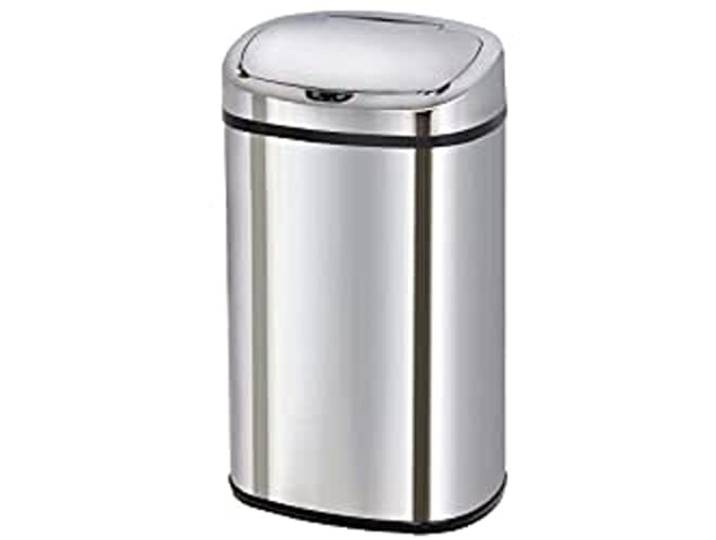 Kitchen Move Majestic Automatischer Küchenabfalleimer, großes Fassungsvermögen, aus Edelstahl, mit Umreifung, 58 l, Silberfarben