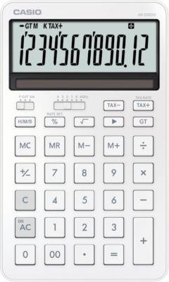 Casio Tischrechner JW-200DQ, LC-Display, 12 Stellen, kaufmännische Rundung, Mehrwertsteuer-Funktion, Batterie-/Solarbetrieb, B 109 x H 182 mm, weiß
