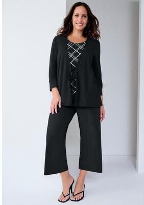 Plus Size Women's 2-In-1 Layered Tunic by Jessica London in Black Bias Stripe (Size L)
