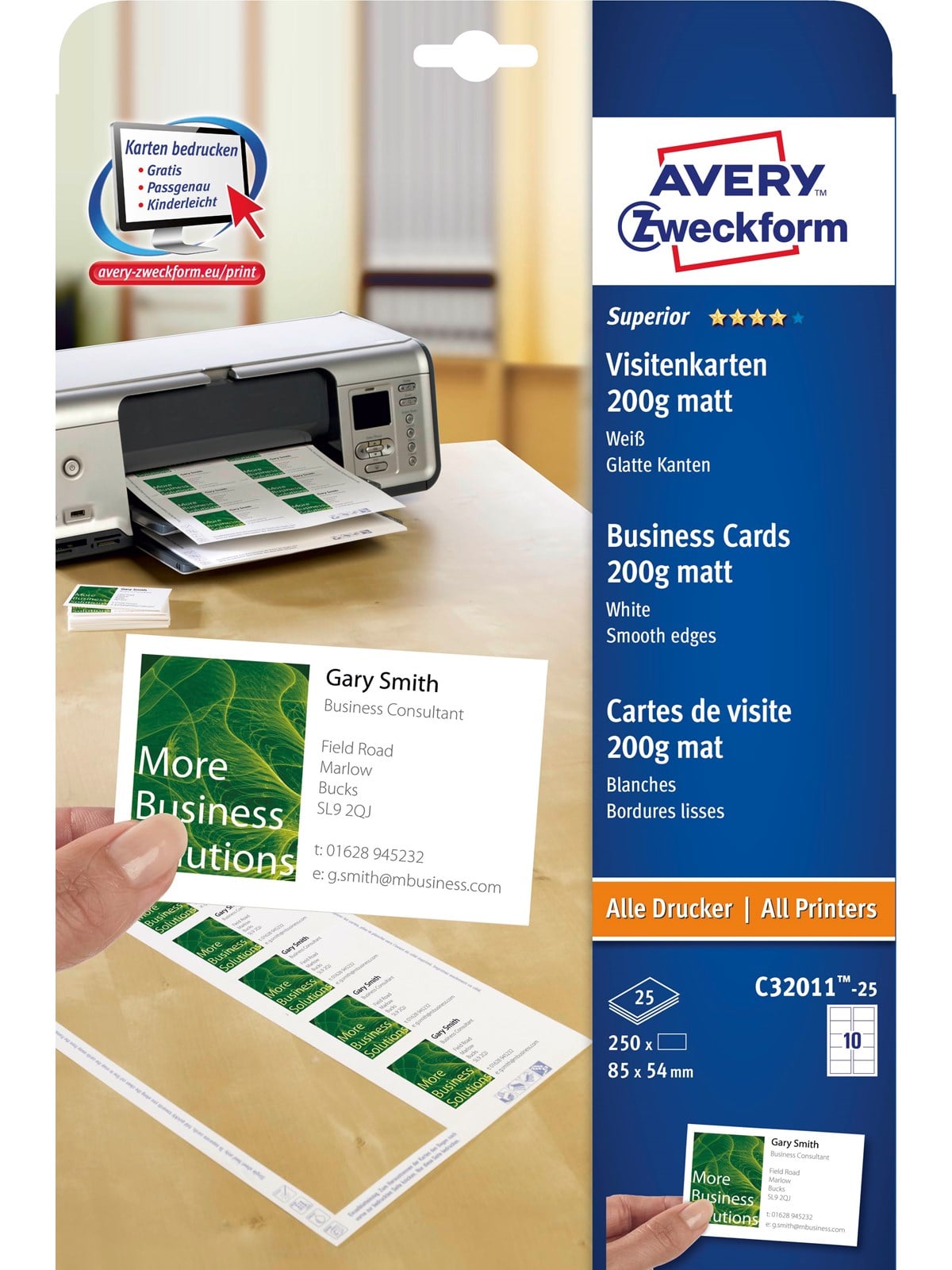 Avery Business cards white single-sided print 200g Quick & Clean