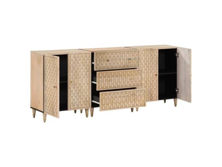 GFMGUEMV Beistellschrank 3er Set Massivholz Mango 60x33x75 cm Retro Handgeschnitztes Blumenmuster, viel Stauraum, robustes Mangoholz, vielseitig nutzbar