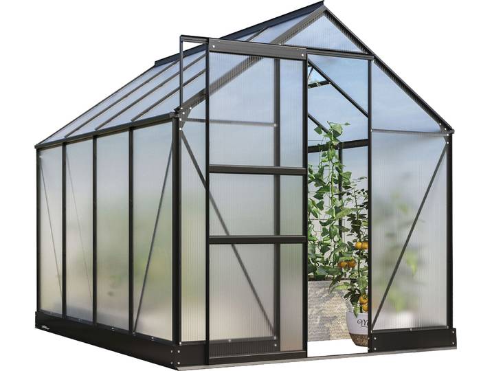 Gewächshaus VITAVIA Apollo 5000 , schwarz, B:195cm H:207,4cm T:261cm, Gewächshäuser, Gewächshaus, Alu-Profile, Stahlfundamentrahmen, 4 mm Hohlkammerplatten