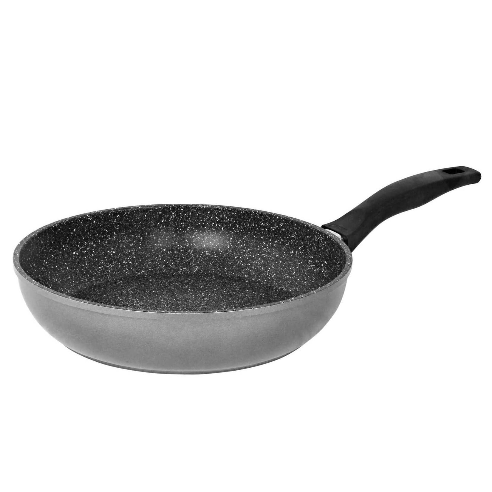 Stoneline Schmorpfanne 24 cm hoher Rand, Aluguss, Schmorpfanne beschichtet mit echten Steinpartikeln, geeignet für Backofen und Induktion, ohne Fett und Öl braten, grau