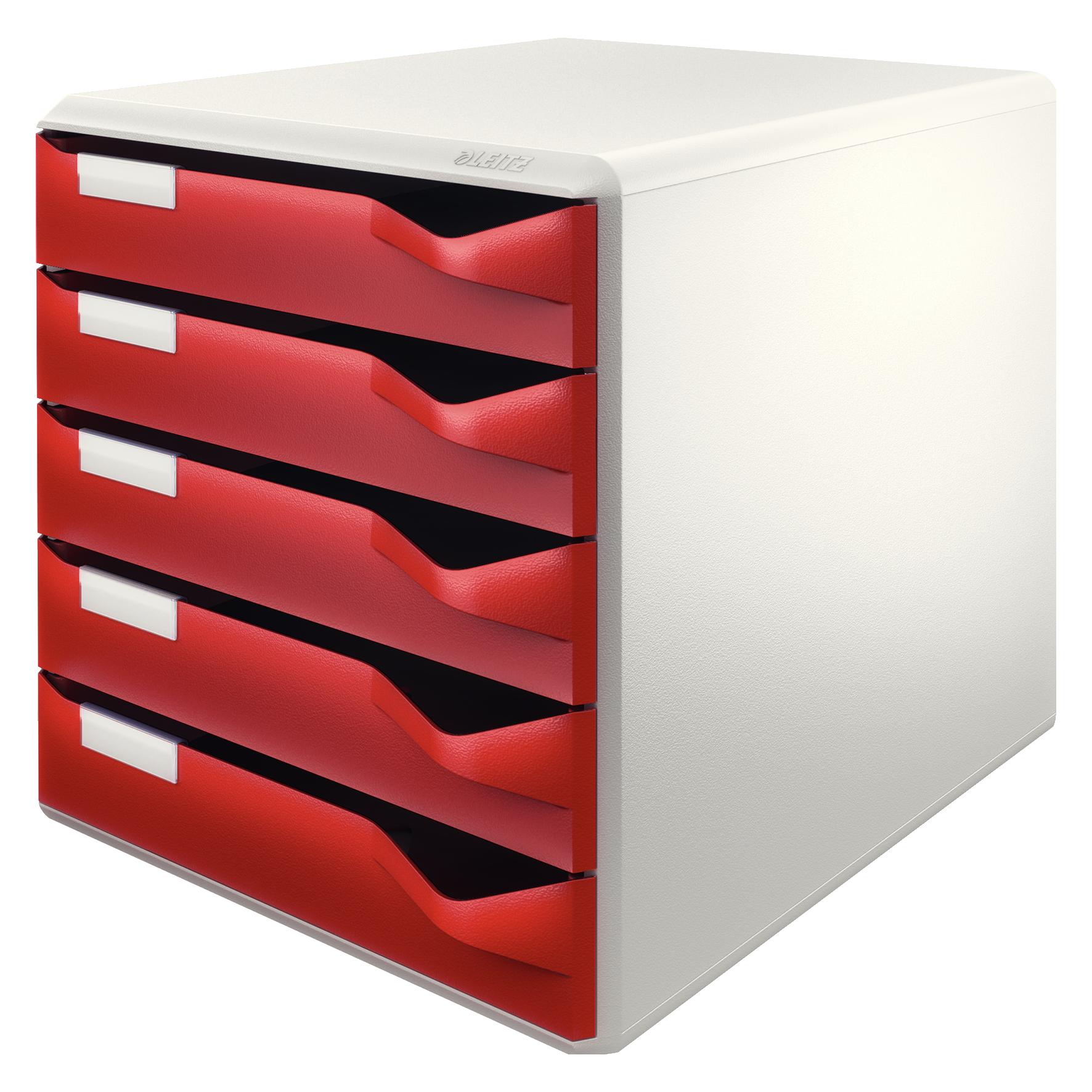 Leitz Schubladenbox Post-Set, 5 Schübe, lichtgrau/bordeaux für Format DIN A4, Schubladen mit Auszugs (A4) (5280-00-28)