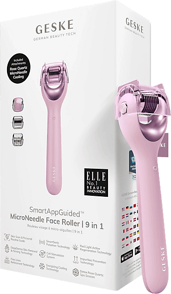 Rejuvenecedor facial - Geske MicroNeedle Face Roller 9 in 1, Cara, Rosa