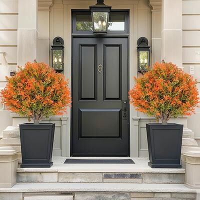 YUN "21.6"" Artificial Autumn Topiary Shrub with Ground Spike, Faux Fall Greenery for Outdoor Decor - Green"