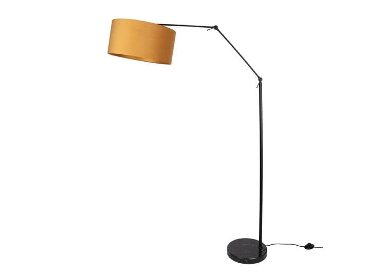 Lampadaire noir réglable avec abat-jour jaune et intérieur doré
