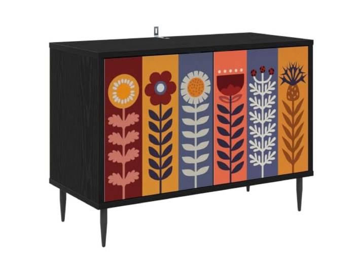 GKMBCVDFR TV-Schrank Essen 69x33x50,5 cm Schwarz Eichen-Optik Holzwerkstoff, schwarzes Eichenfinish, erhöhte Füße, dekoratives Muster, einfache Pflege, viel Stauraum