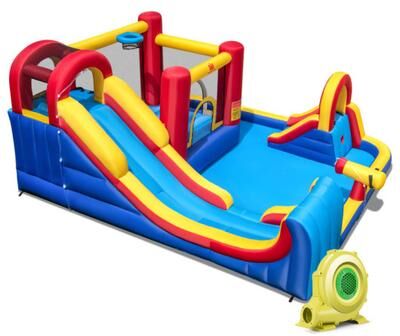 Costway 7 in 1 Outdoor Inflatable Bounce House with Water Slides and 680W Blower