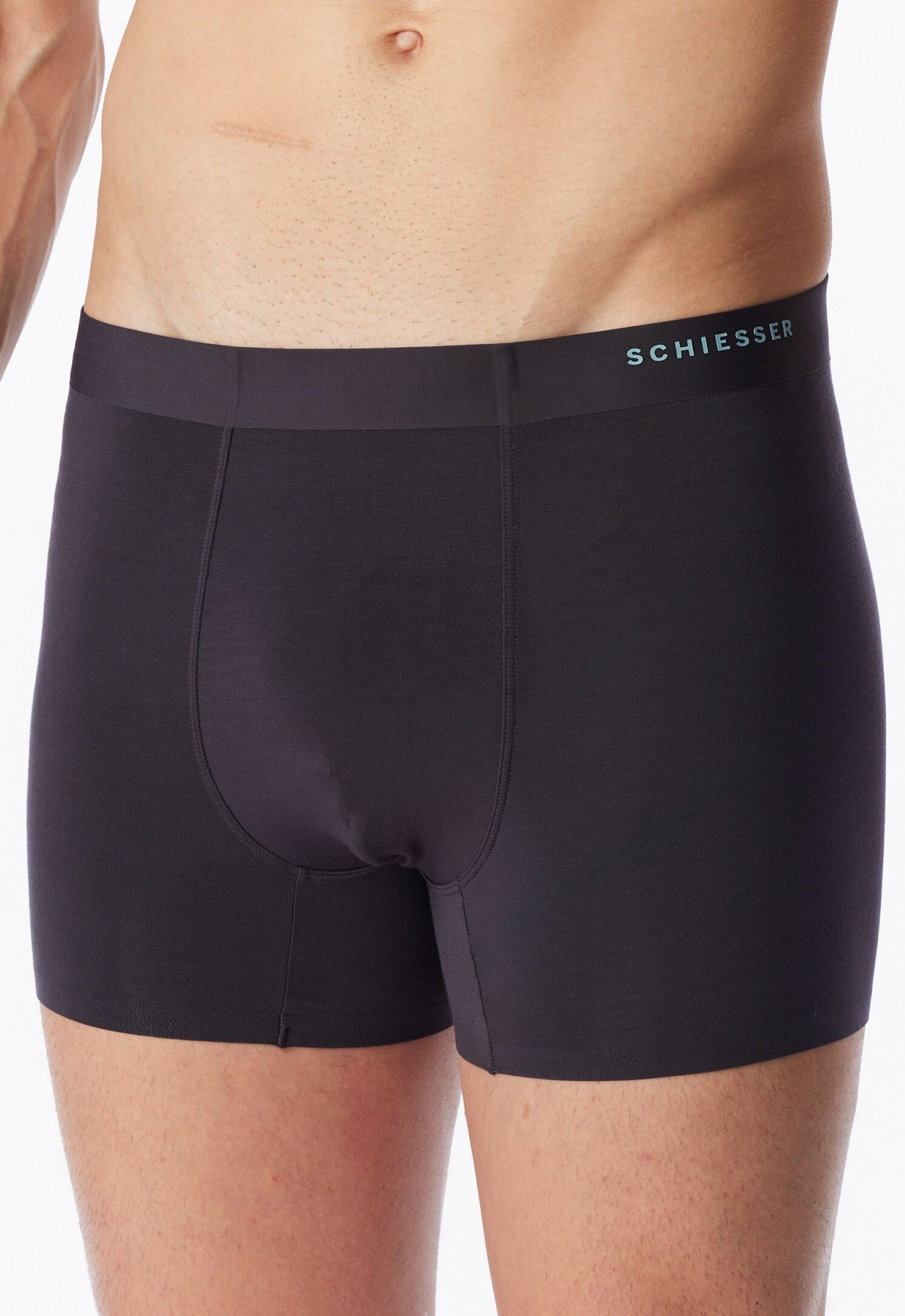 Boxer SCHIESSER "Modern Bonded", Herren, Gr. 6, Single Jersey, 207, graphit, Single Jersey, Obermaterial: 90% Modal, 10% Elasthan, körpernah, Unterhosen Boxer, ohne Eingriff, maskuline Passform