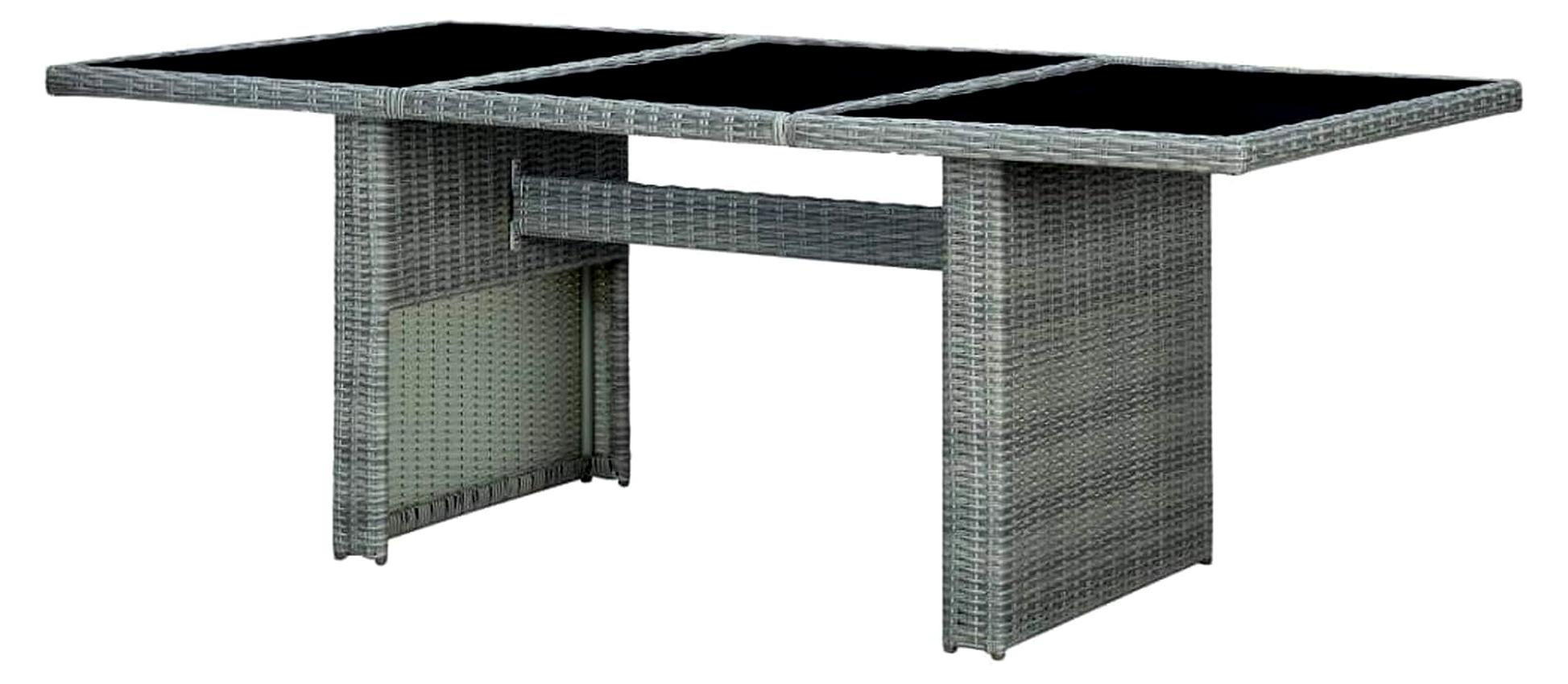 Gartentisch in Hellgrau aus Poly Rattan mit Gehärtetem Glas, Tisch für Balkon, Picknick, Hinterhof und Terrasse, Campingtisch für den Garten