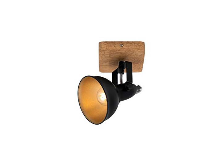 Briloner Leuchten - Luminaire à spots\, spot mural\, applique murale rétro\, vintage\, spot pivotant et orientable\, 1x E14\, métal et bois\, noir et doré\, 110x110x157mm (LxlxH) 2901-015