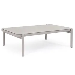 Gartencouchtisch Florencia aus Aluminium und Glas, modern, sandfarben, rechteckig, 120x75 cm