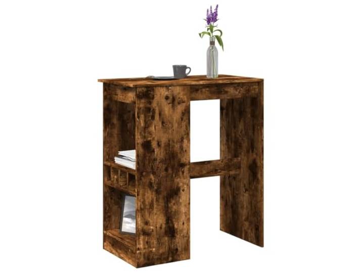 Bartisch mit Regal Räuchereiche 90x47,5x103,5 cm Holzwerkstoff Stehtisch Weinhalter für Flaschen, pflegeleichte Oberfläche, vielseitig für Küche und Wohnzimmer, mit Wandhalterung zu sichern
