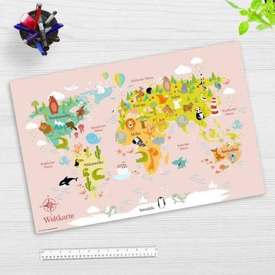 Cover-your-desk Schreibtischunterlage für Kinder Weltkarte in rosa für Kinder, aus hochwertigem Vinyl, 60 x 40 cm