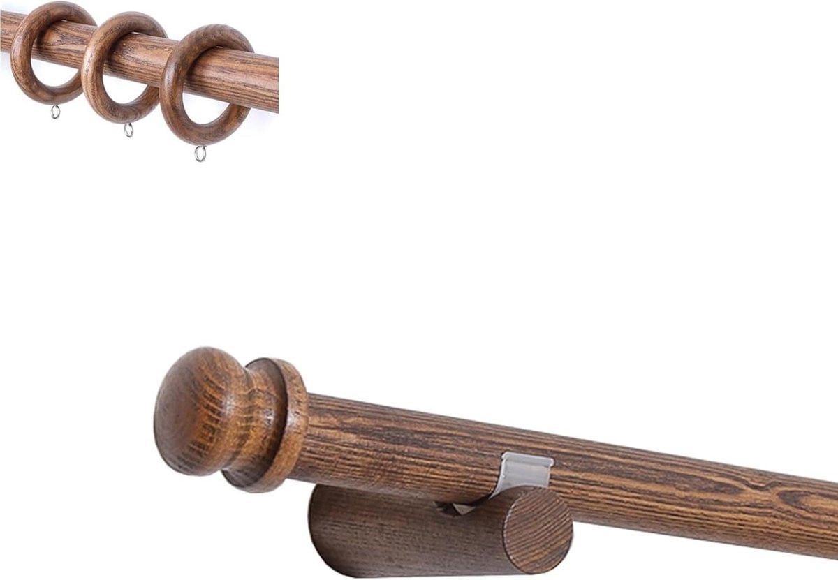 Houten Gordijnroede Romeinse Roede met Geïntegreerde Beugel - Walnoot - 140 cm