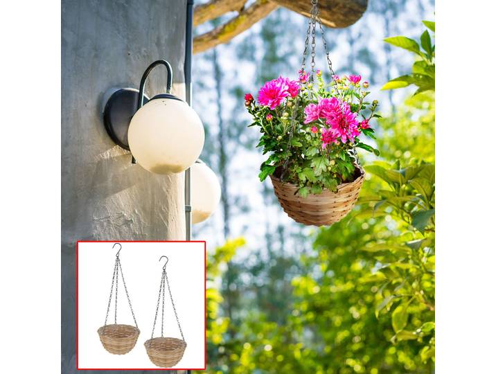 2er-Set Hängeblumentopf aus Weidengeflecht, Blumenampel mit Kette und Haken, 30 x 16,5cm