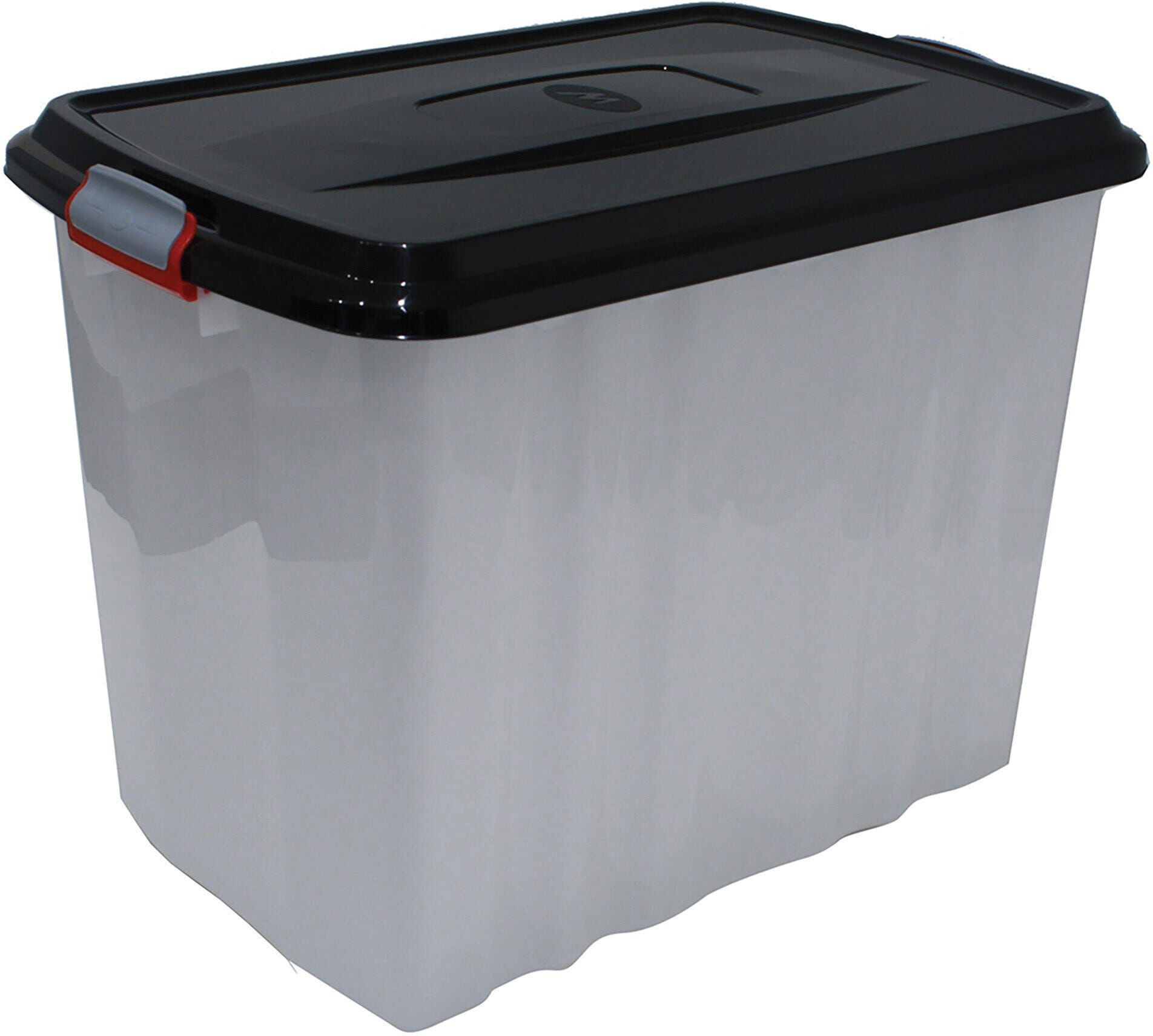 Mazzei BOX CON COPERCHIO NERO E RUOTE 59x44x39 cm (LxHxP) 65 l BIANCO