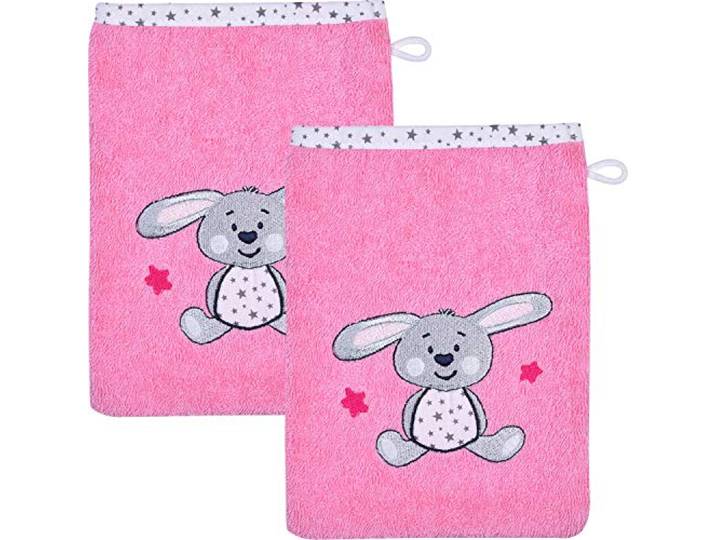 Wörner Kinder-Waschhandschuh Hase 2er-Pack Walk-Frottier rosa/weiß Größe 15x21 cm