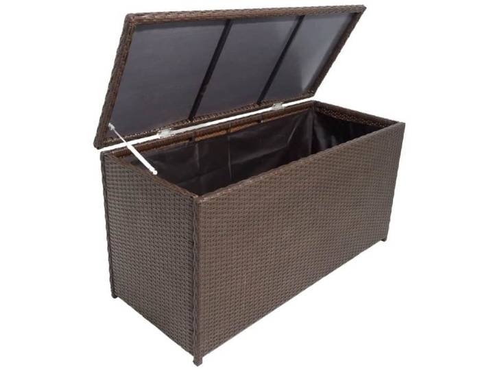 Coffre de stockage de jardin Rotin synthétique Marron