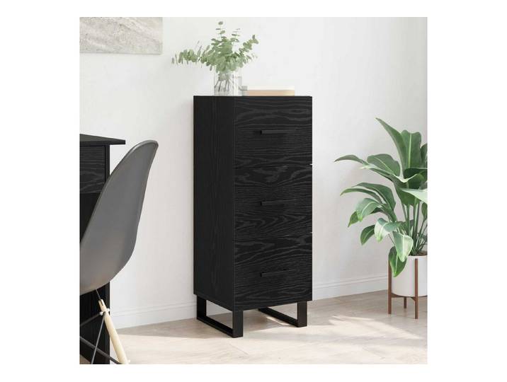 furnicato Sideboard 34,5 x 34 x 90 cm Schwarz Eichen-Optik (1 St), Kugellager-Schubladen Kommode mit stabilen Eisenbeinen für Wohnraum