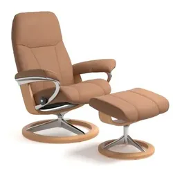 Stressless Sessel mit Hocker Consul Signature Leder Braun Batick Latte L (Large)