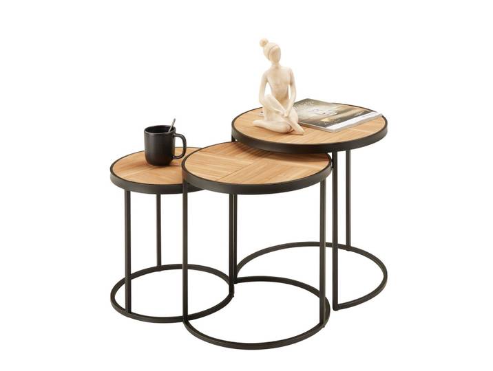 Beistelltischset Can in Naturfarben/Schwarz Rund