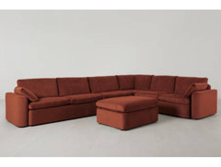 Model 13 Großes Ecksofa mit Polsterhocker, Ziegelrot