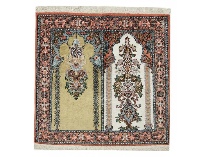 Kaschmir Seide Teppich 123x125 Handgeknüpft Orientteppich Quadratisch Seide