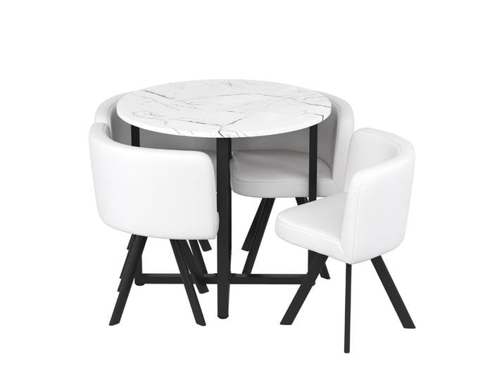 Essgruppe Leder GRENAR 5-teilig rund weiss/schwarz