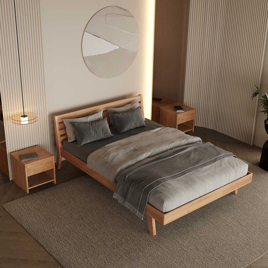 Fjørde & Co Mary Solid Wood Bed in Beech 37cm H X 126cm W X 218cm L